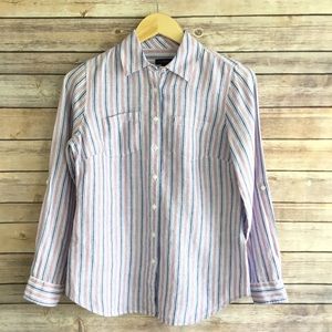 Talbots Linen Striped Button Down Shirt